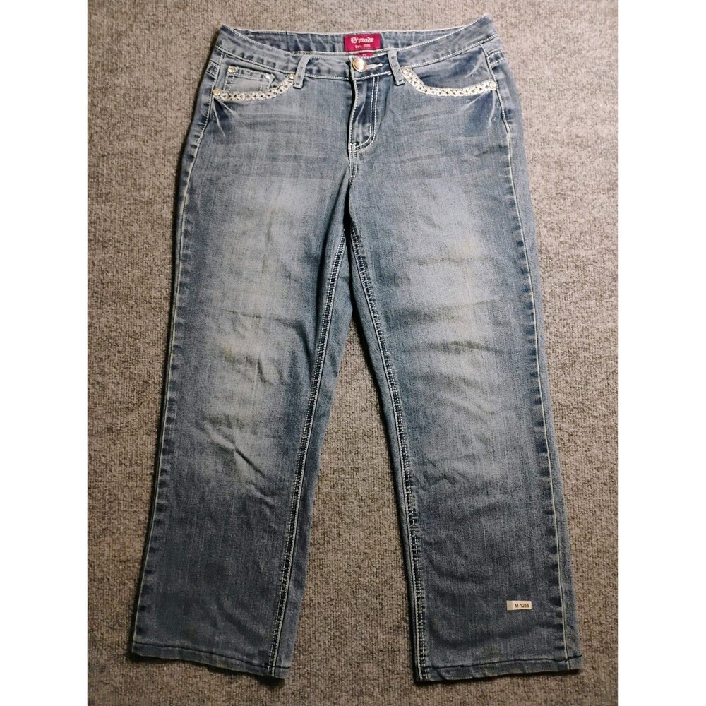 D'made Women's Jeans Size 11 Blue Bootcut Mid Rise Stretch Denim Pants Fade Wash